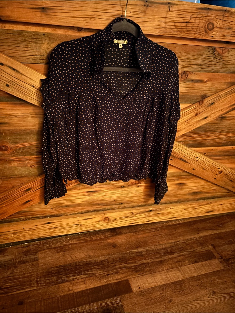 gimmicks by BKE Navy Blouse with Pink Micro Print